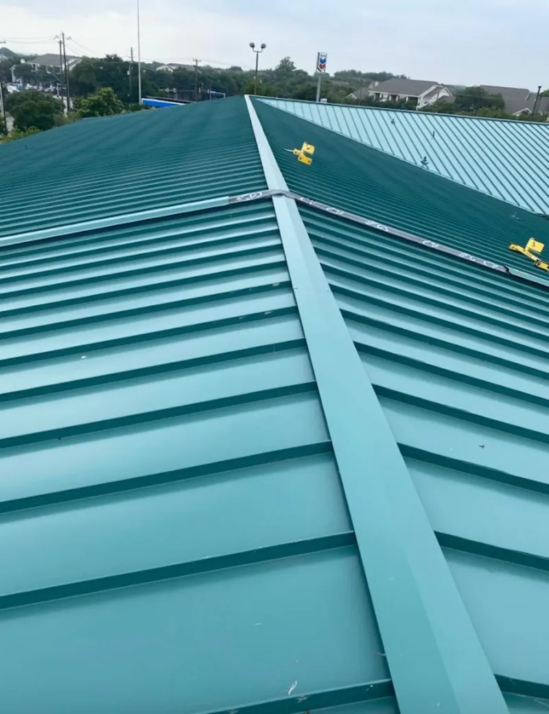 Green commercial metal roof ridge and valley for Metal Roof Repair in Otis Orchards-East Farms